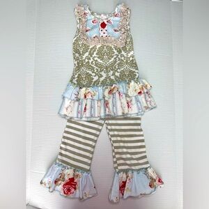 Giggle Moon 2 Piece Set Ruffle Bell Bottoms Size 6X